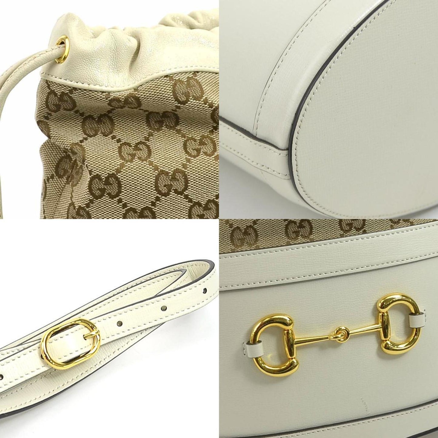 Gucci Ivory Gg Canvas Leather Shoulder Bag