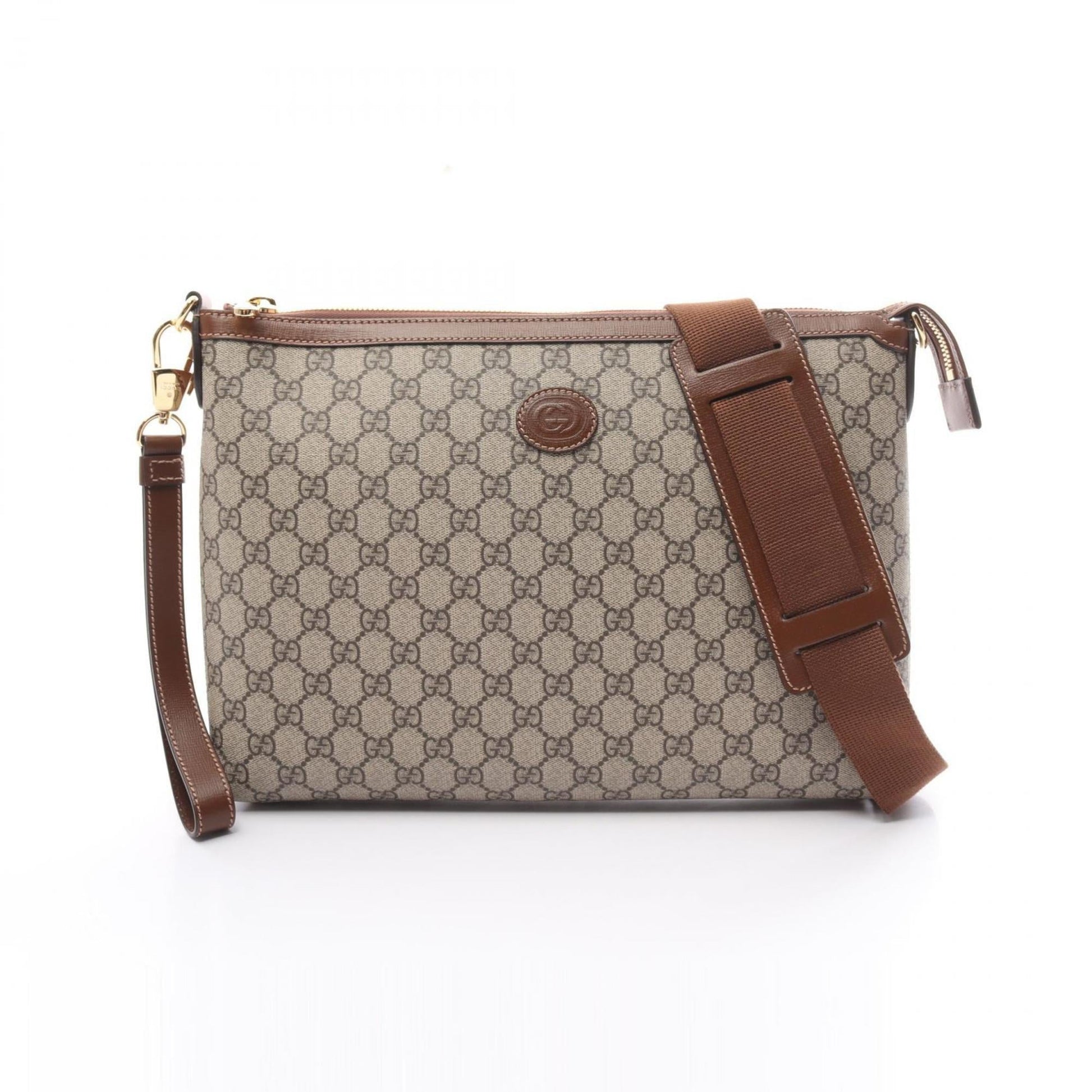 Gucci Beige Brown Pvc Coated Canvas Leather Shoulder Bag ()