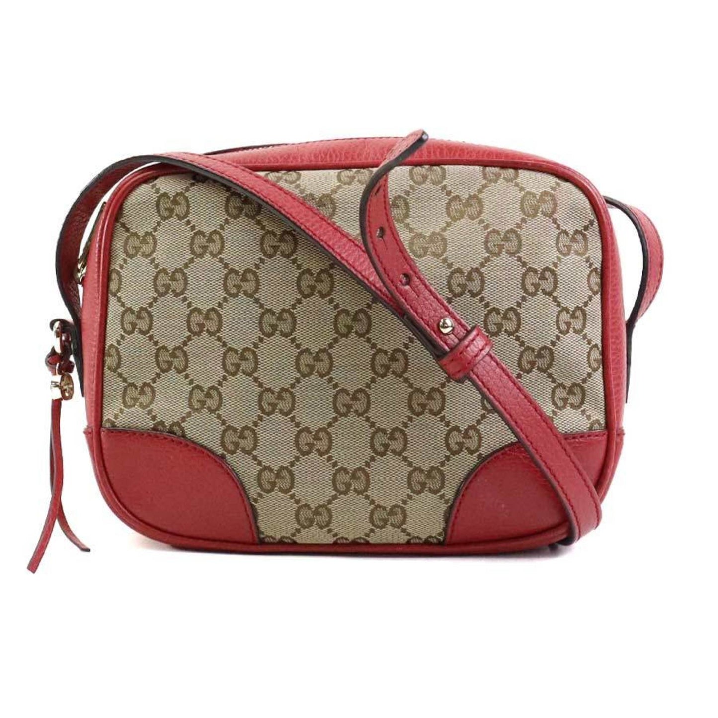 Gucci Beige Brown Red Color Gg Canvas Leather Shoulder Bag ()