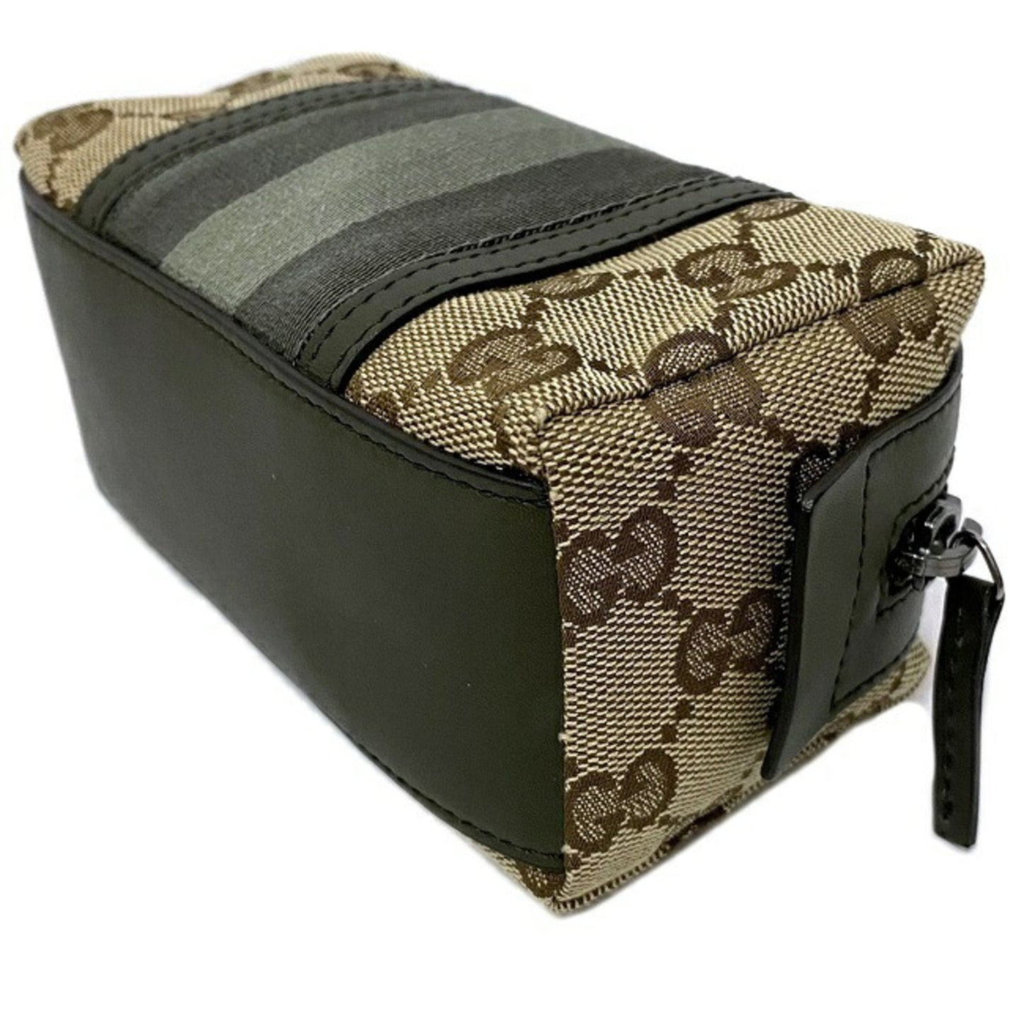 Gucci Web Beige Khaki Canvas Leather Pouch