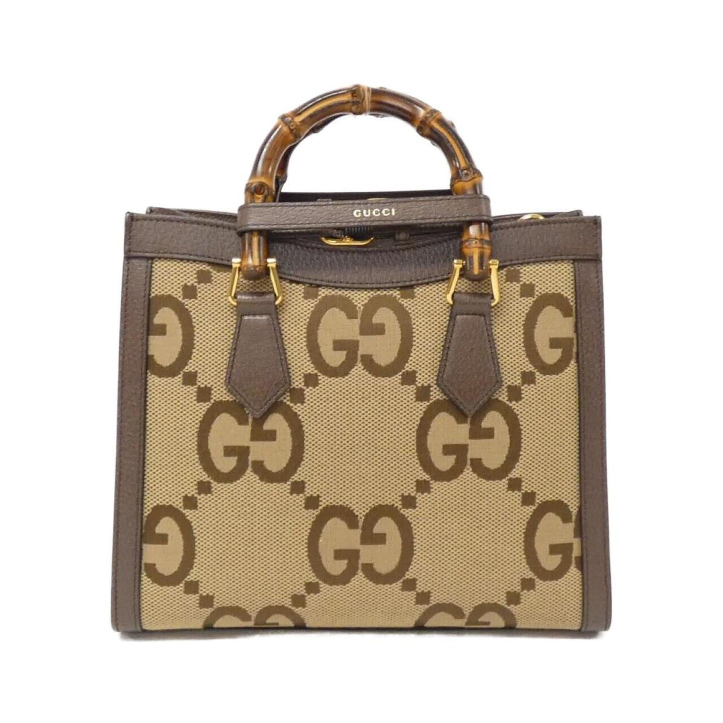 Gucci Brown Camel Gg Canvas Leather Handbag