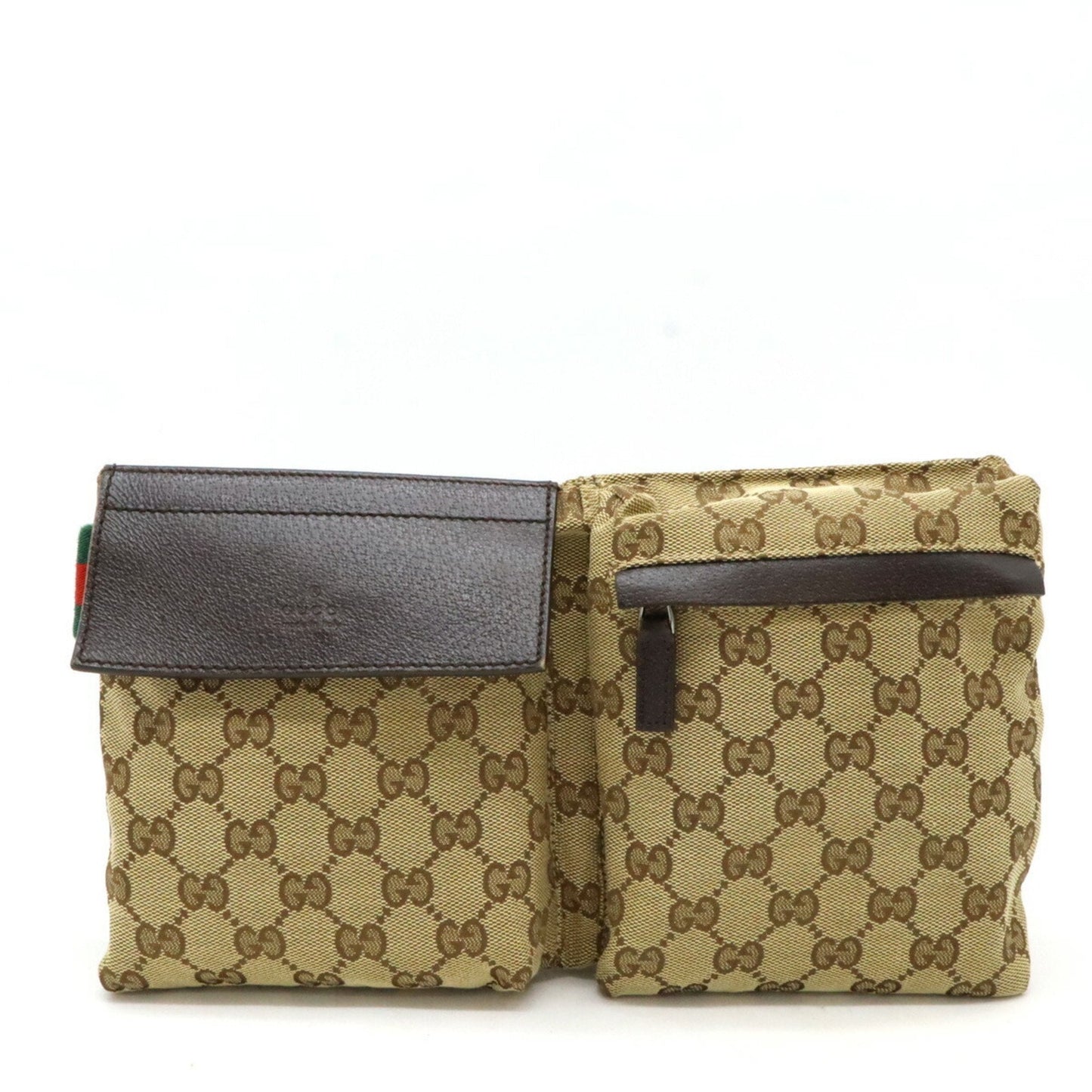 Gucci Beige Dark Brown Khaki Canvas Leather Sling Bag ()