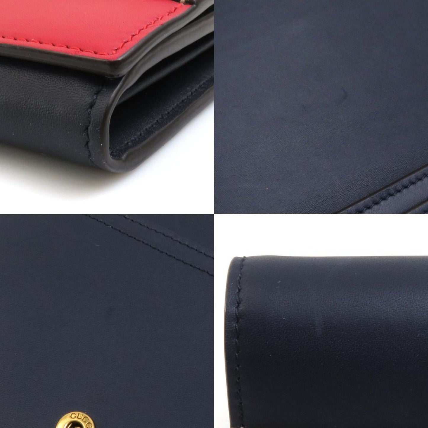 Gucci Navy Off-White Red Color Leather Long Wallet (Bi-Fold)