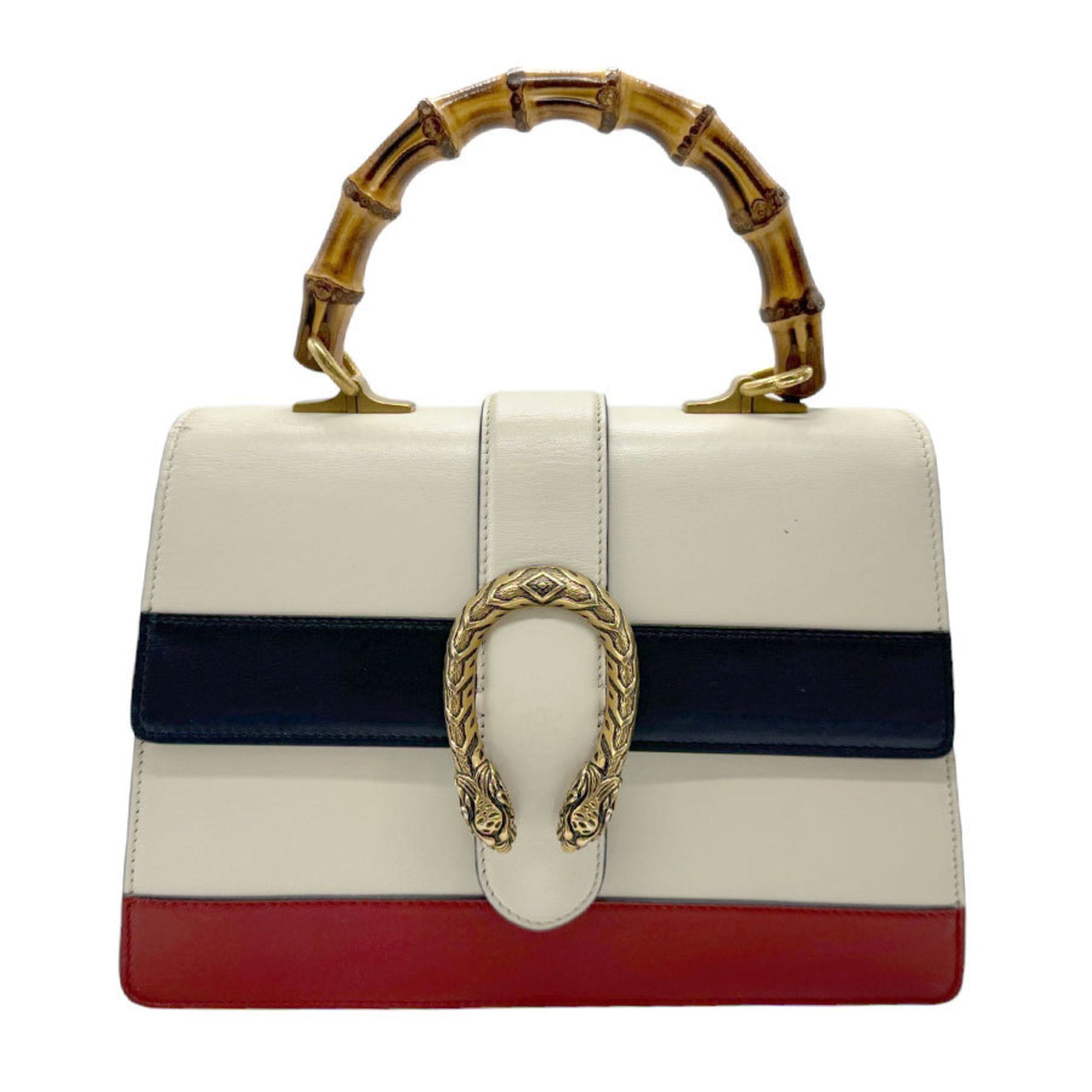 Gucci Navy Off-White Red Color Leather Handbag Shoulder Bag ()