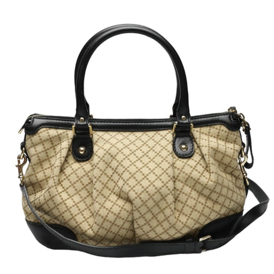 Gucci Beige Black Canvas Shoulder Bag ()