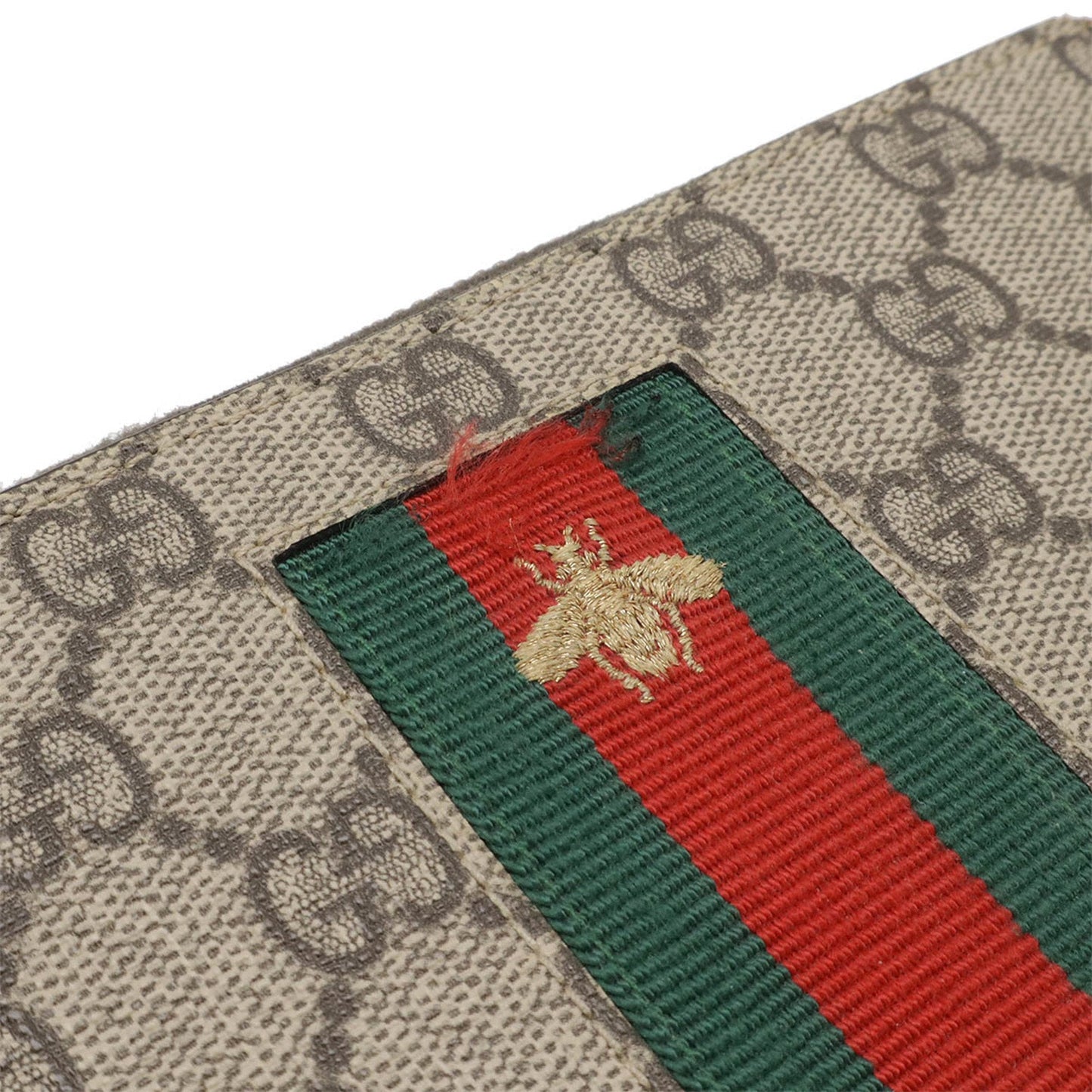 Gucci Beige Dark Brown Green Red Color Pvc Leather Long Wallet (Bi-Fold)