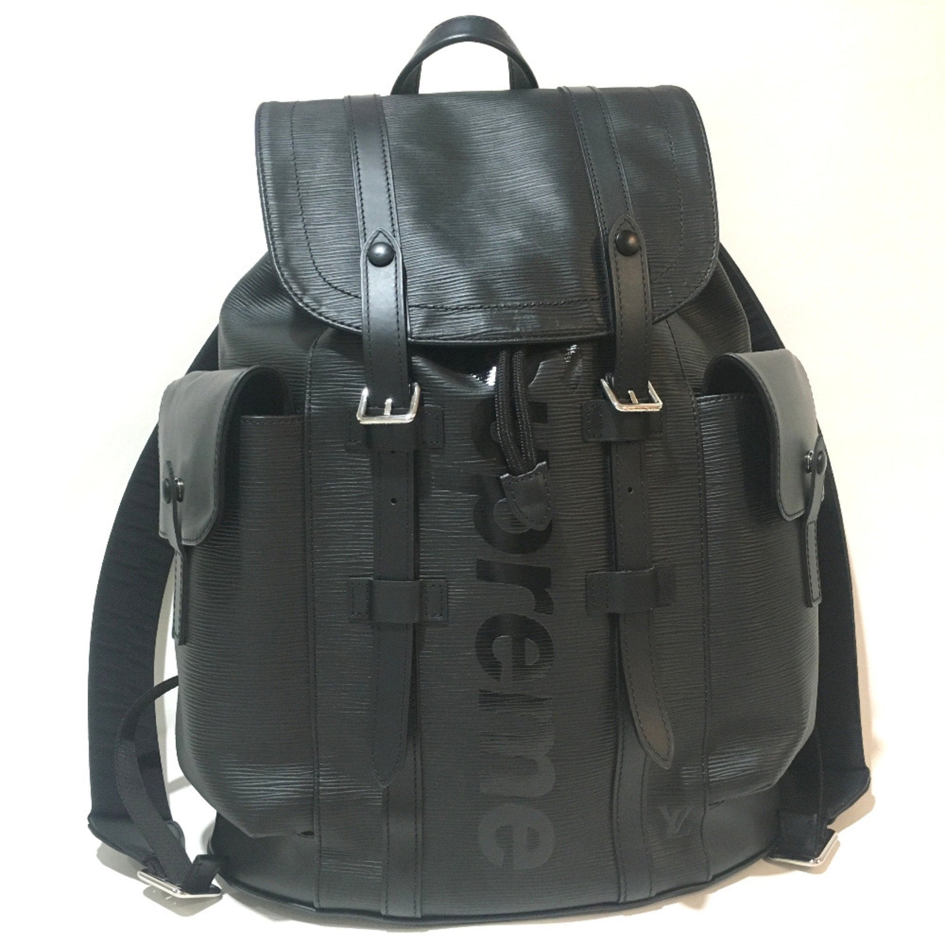 Louis Vuitton Black Leather Backpack ()
