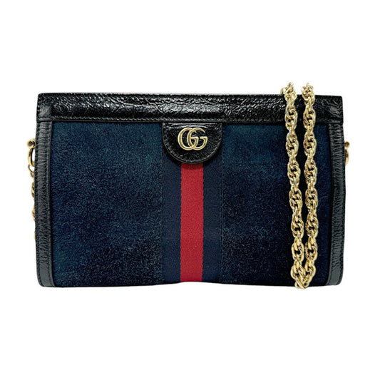 Gucci Navy Red Color Suede Leather Shoulder Bag ()