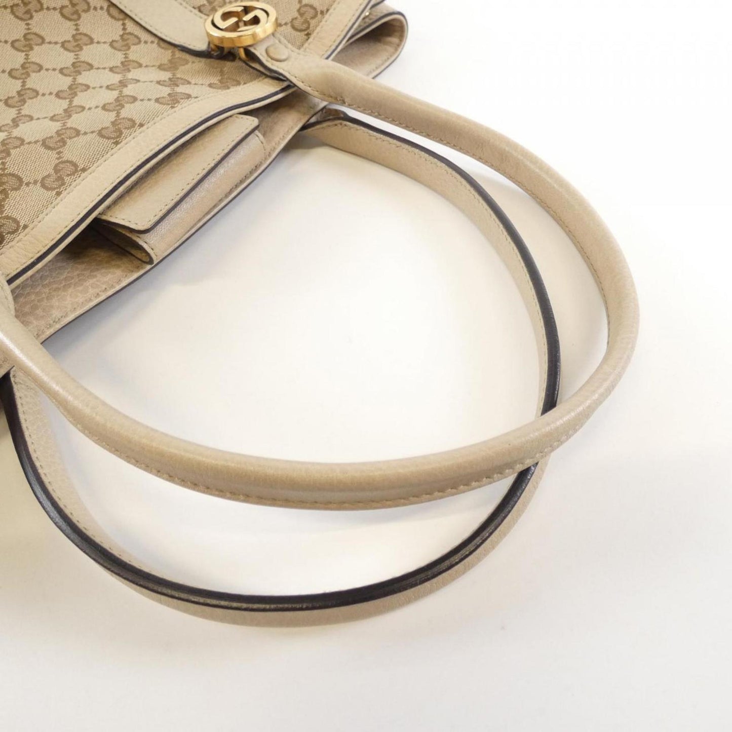 Gucci Beige Gg Canvas Leather Tote Bag
