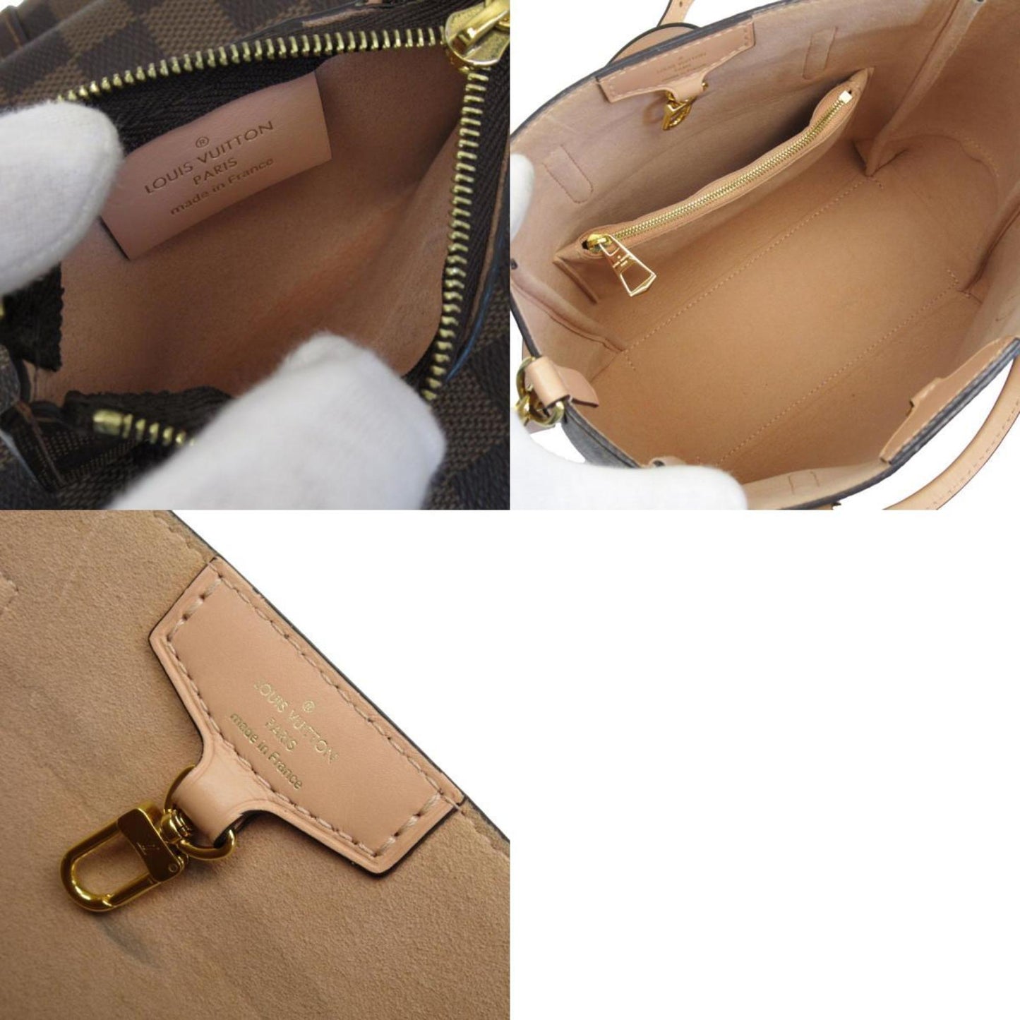 Louis Vuitton Brown Pink Beige Damier Canvas Leather Handbag Shoulder Bag