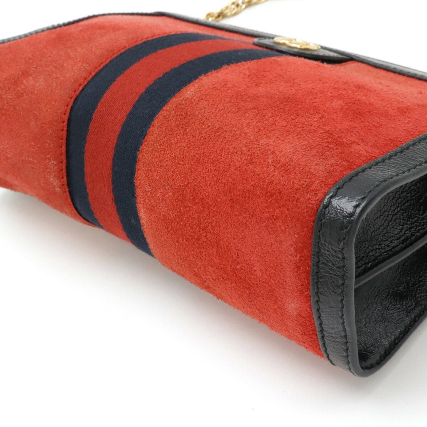 Gucci Black Navy Red Color Suede Leather Shoulder Bag
