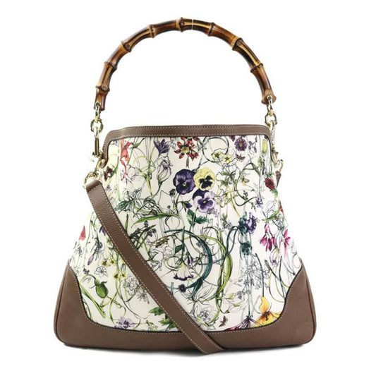 Gucci Brown Ivory Multi-Color Canvas Leather Handbag Shoulder Bag ()