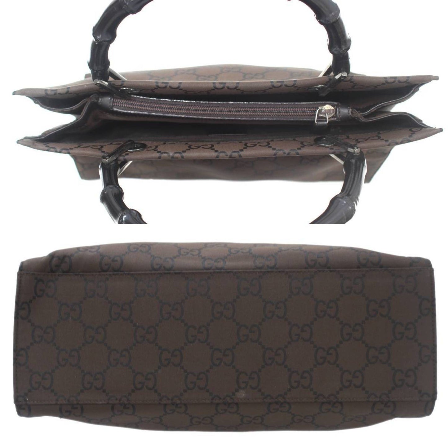 Gucci Dark Brown Canvas Leather Tote Bag