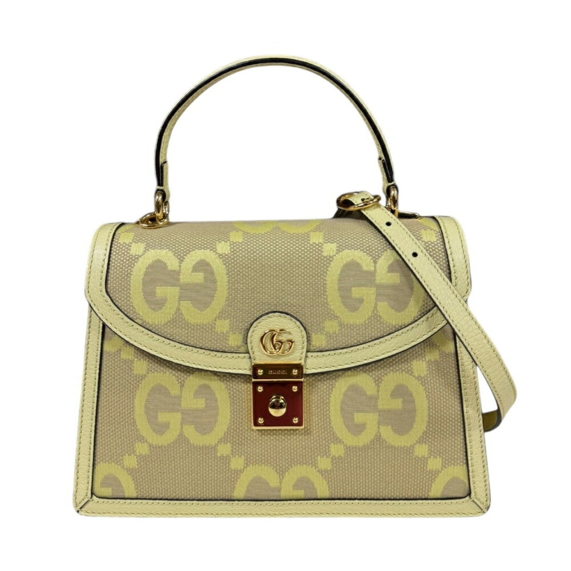 Gucci Yellow Canvas Leather Handbag Shoulder Bag ()