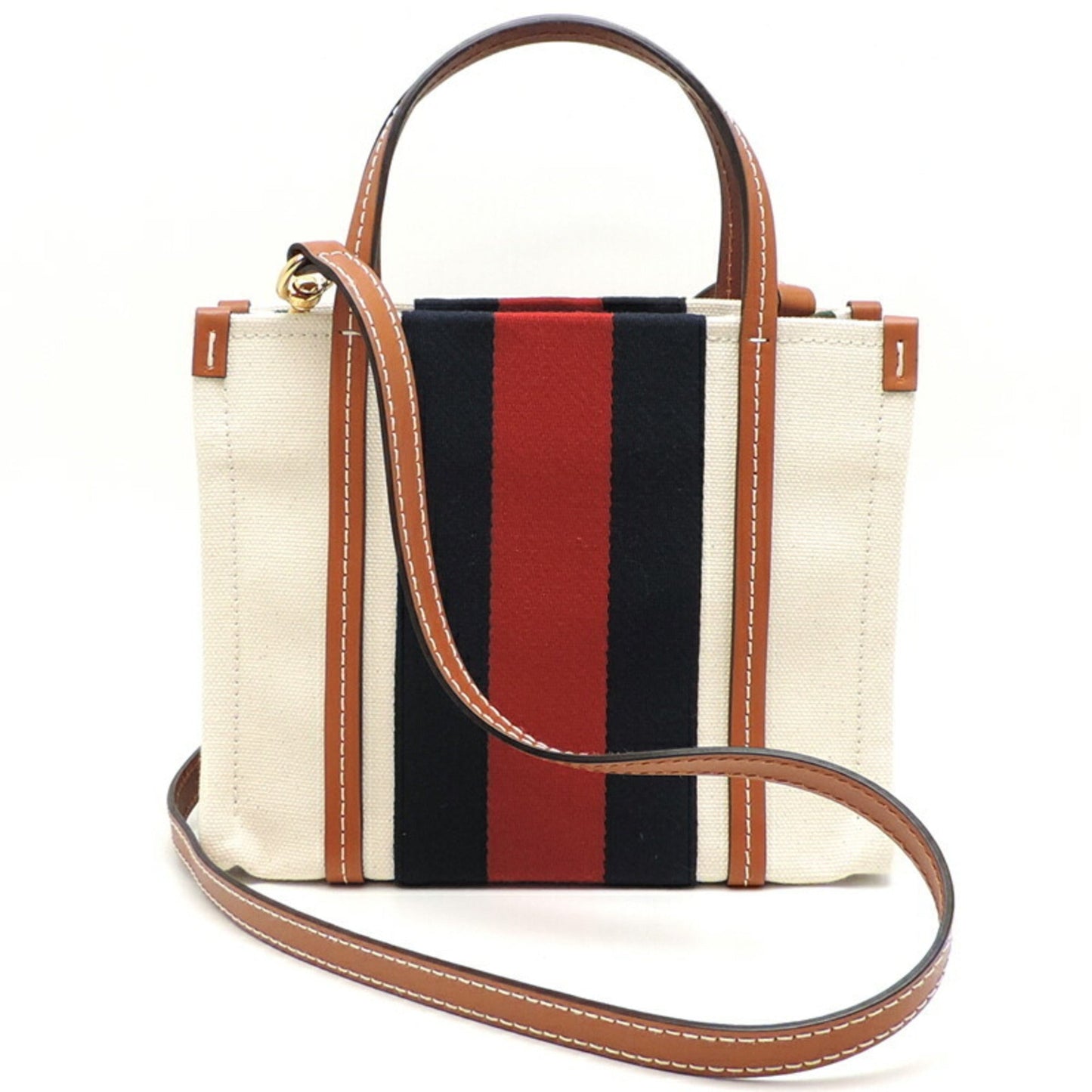 Gucci White Canvas Leather Tote Bag