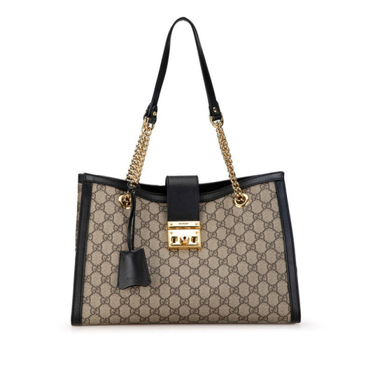 Gucci Beige Black Gg Supreme Leather Shoulder Bag Tote Bag ()