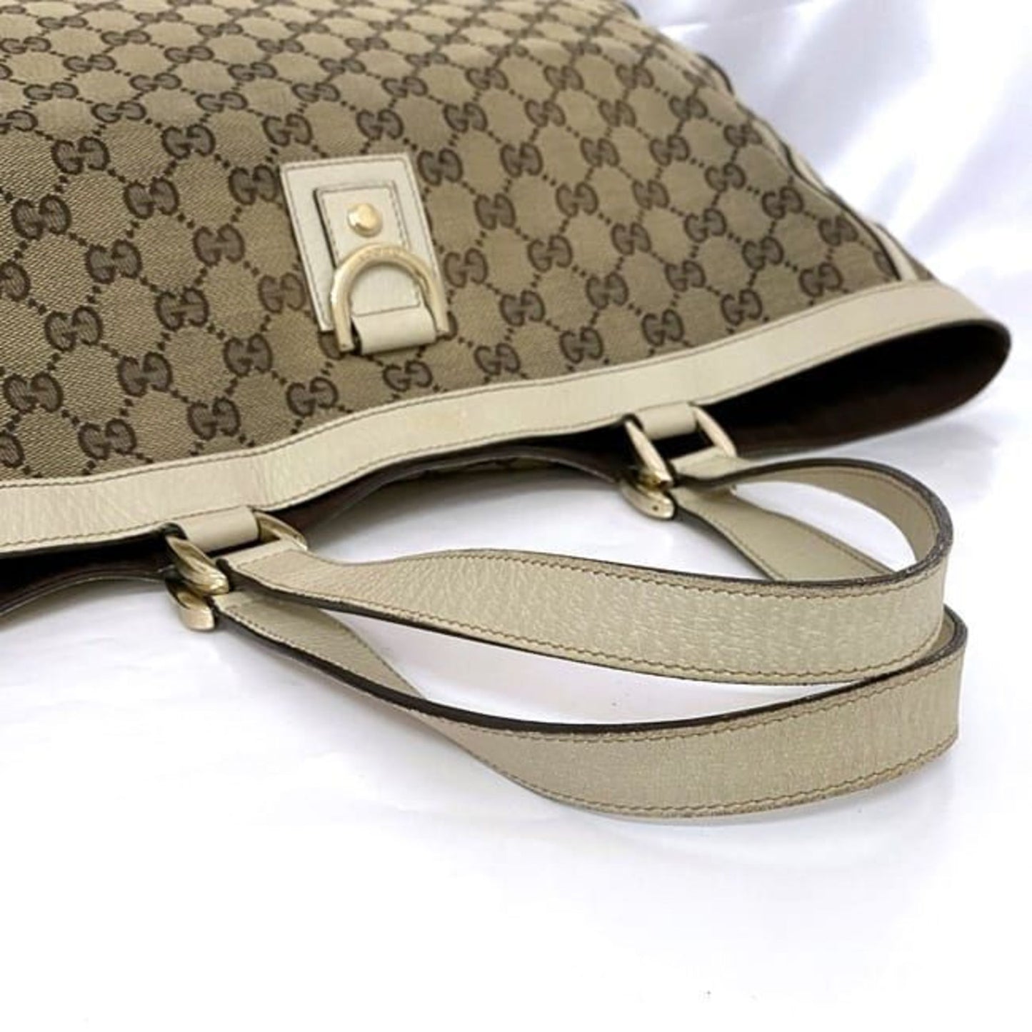 Gucci Beige Canvas Leather Tote Bag