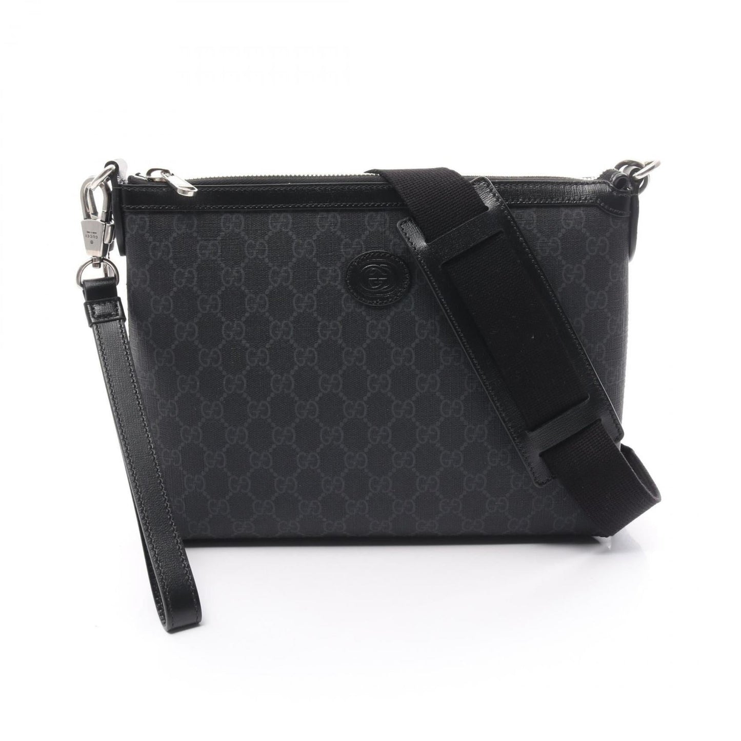 Gucci Black Gray Pvc Coated Canvas Leather Shoulder Bag