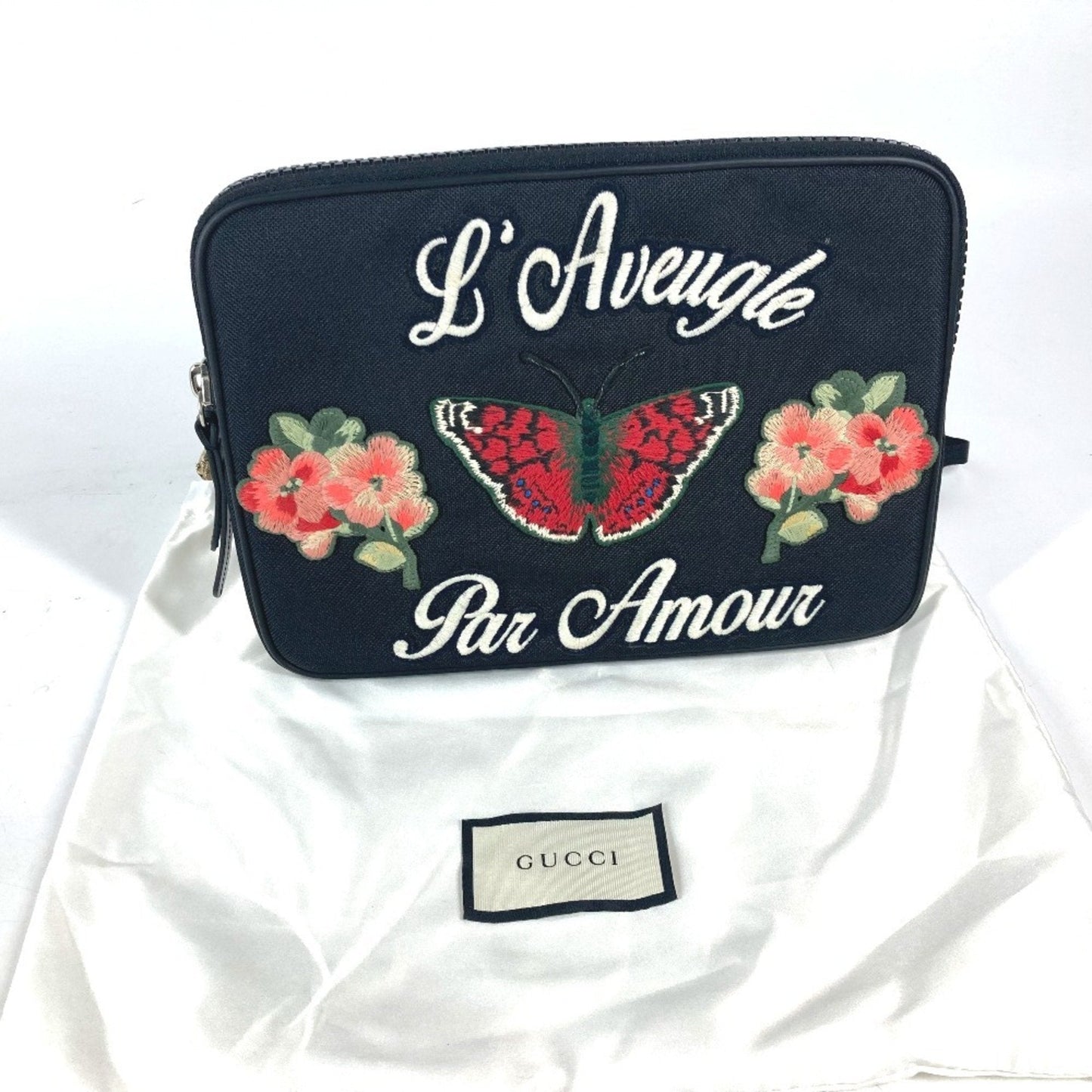 Gucci Black Multi-Color Nylon Clutch Bag Pouch