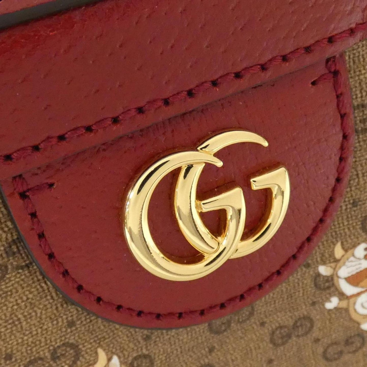 Gucci Beige Cherry Red Canvas Leather Shoulder Bag