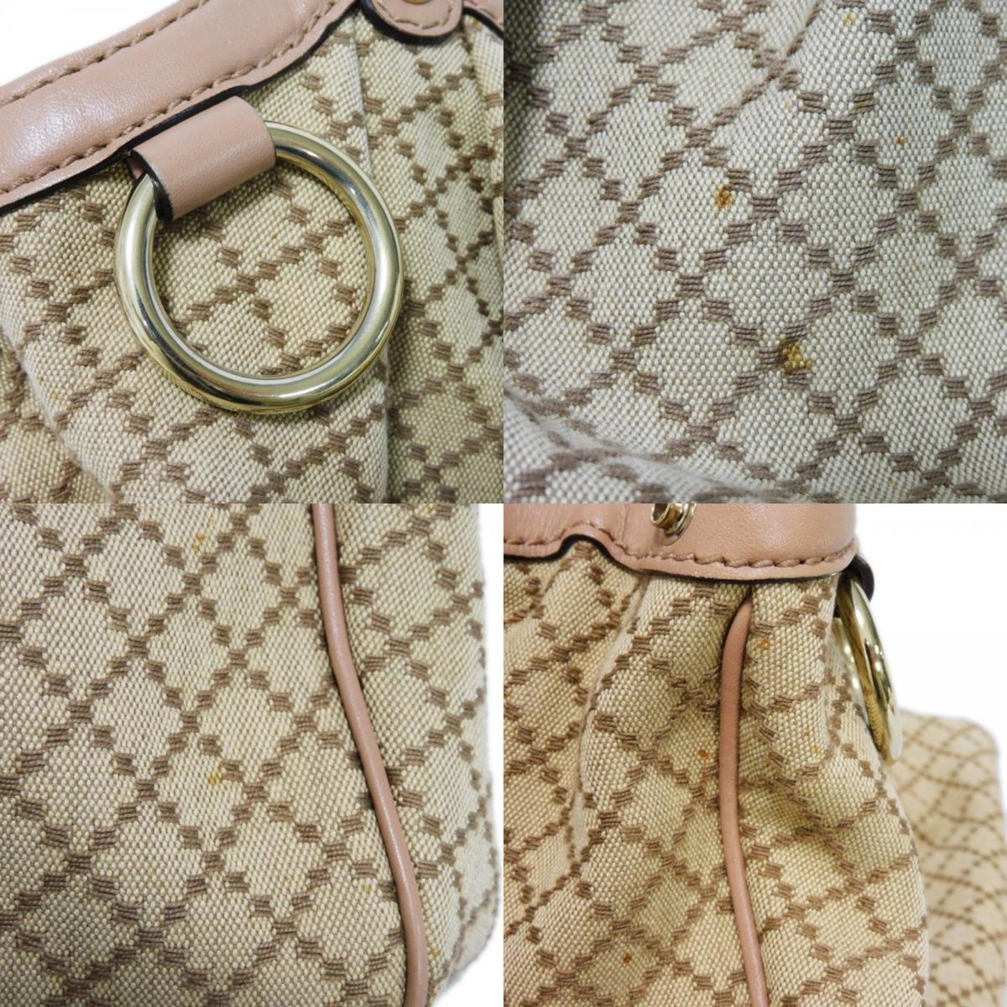 Gucci Beige Canvas Leather Handbag Tote Bag