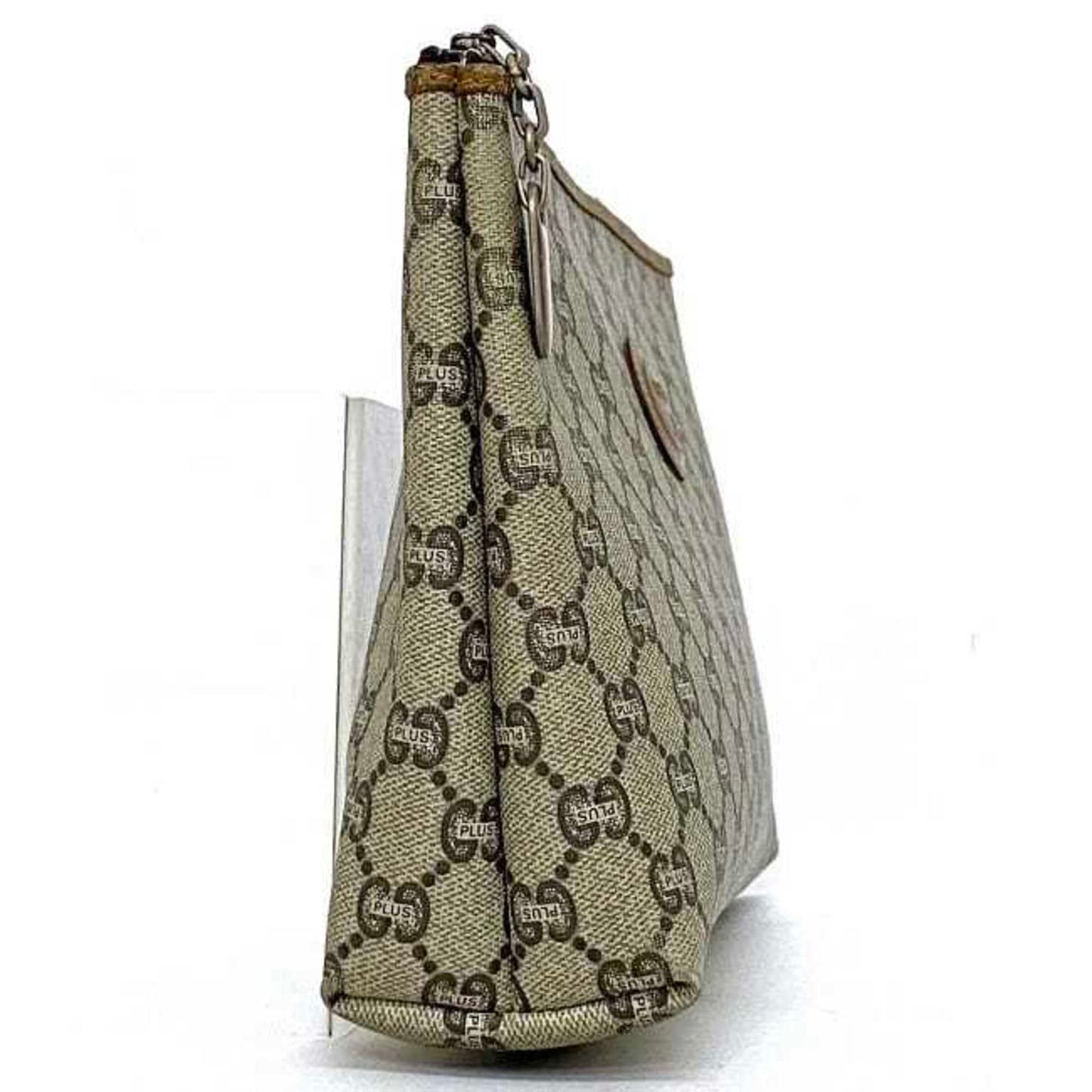 Gucci Gg Plus Beige Gray Pvc Leather Clutch Bag