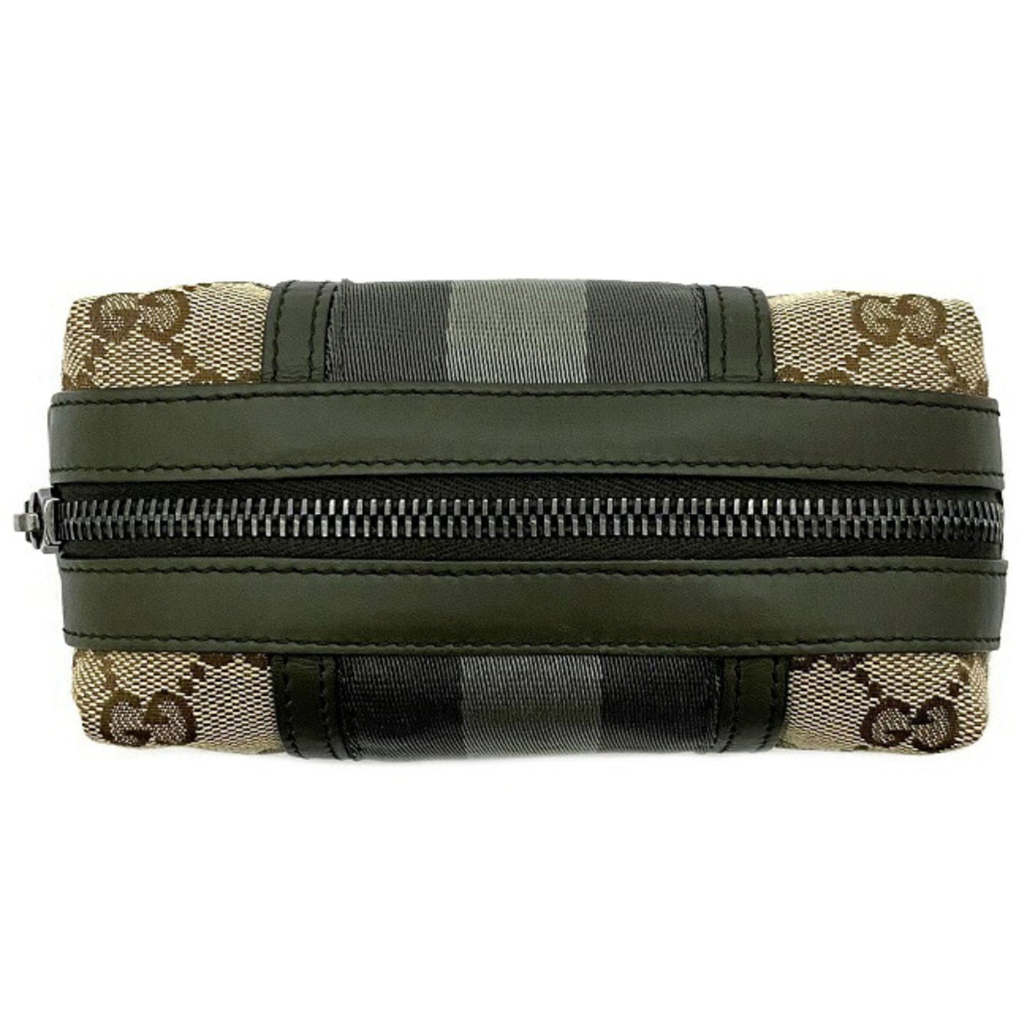 Gucci Web Beige Khaki Canvas Leather Pouch
