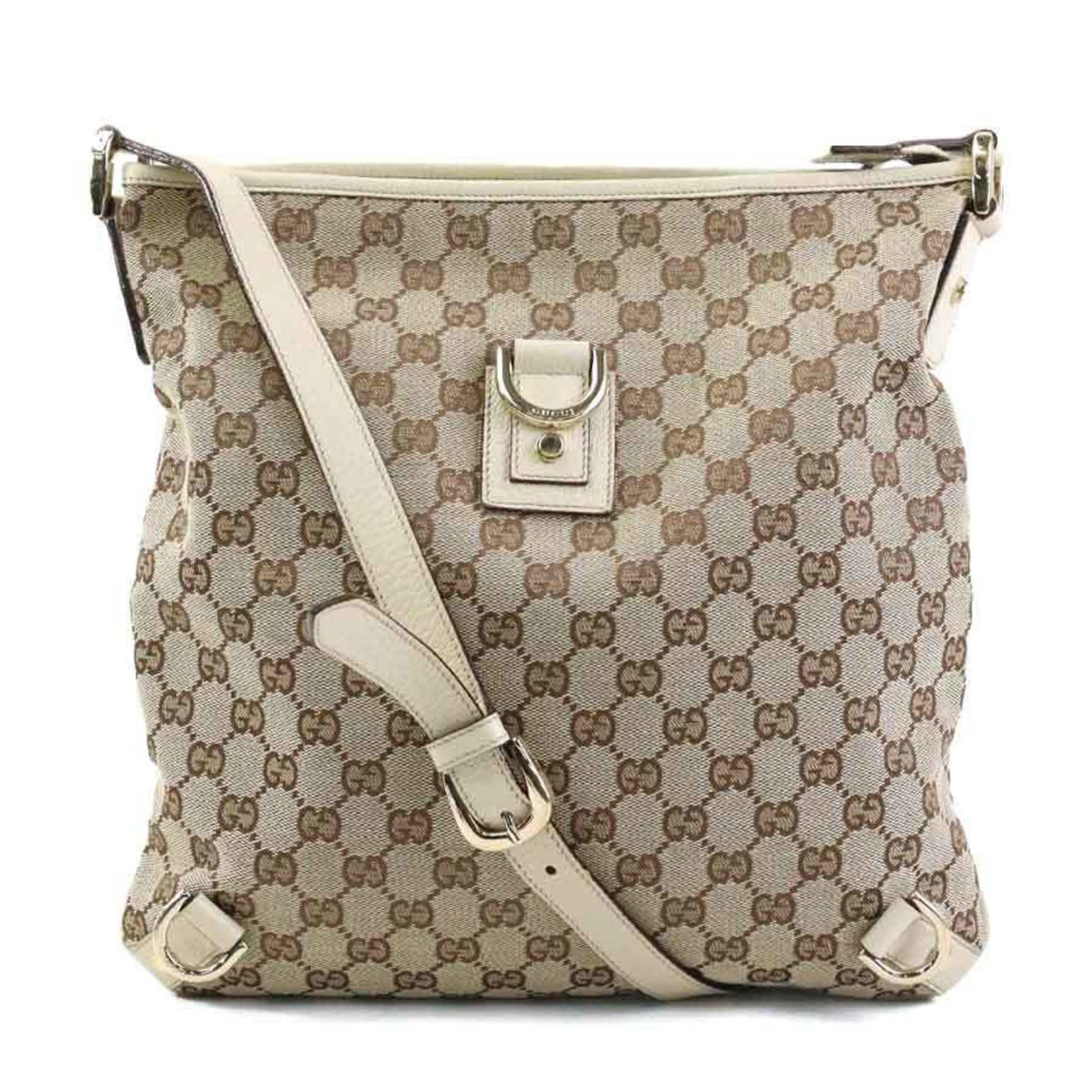 Gucci Beige Gg Canvas Leather Shoulder Bag ()