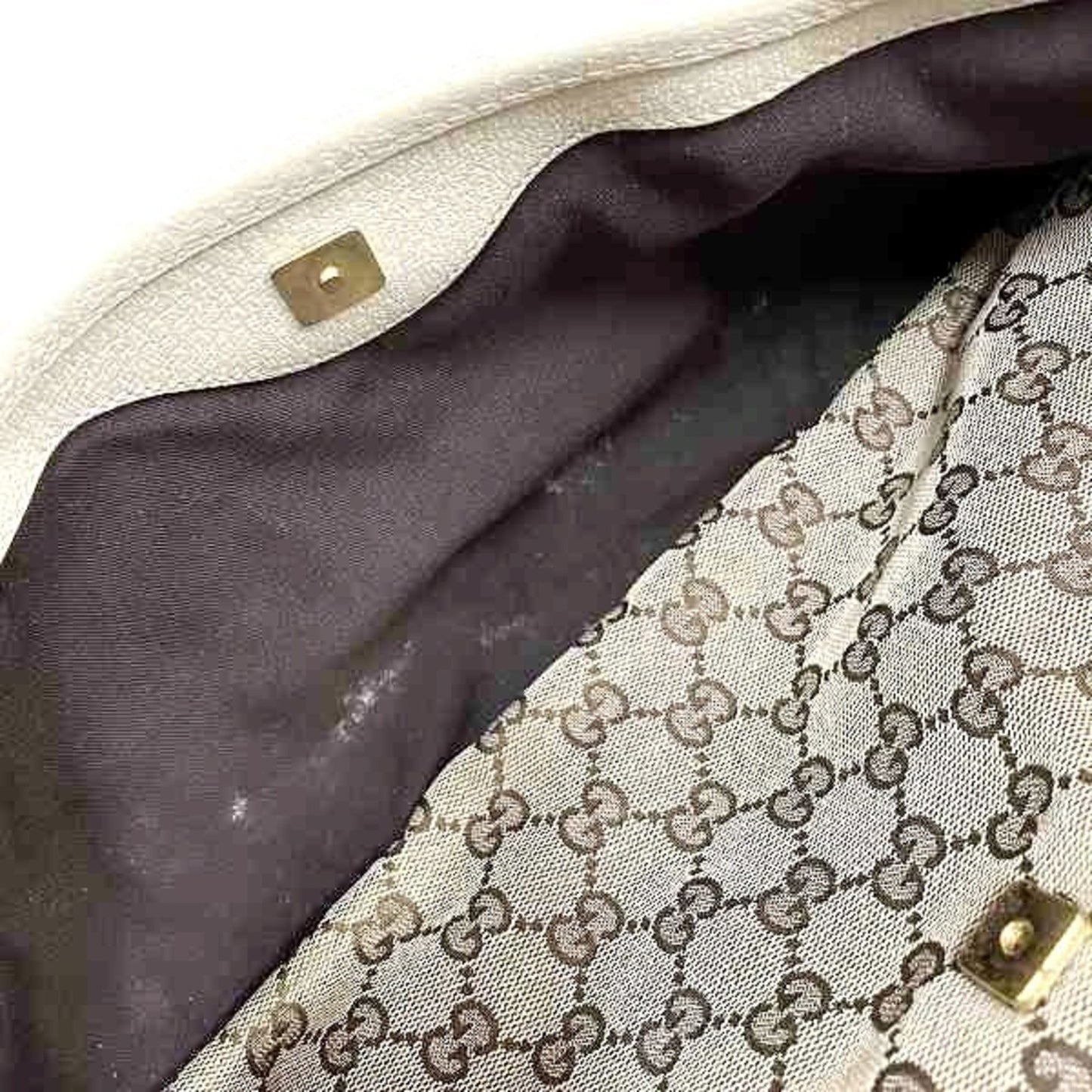 Gucci Beige Ivory Canvas Leather Handbag Tote Bag