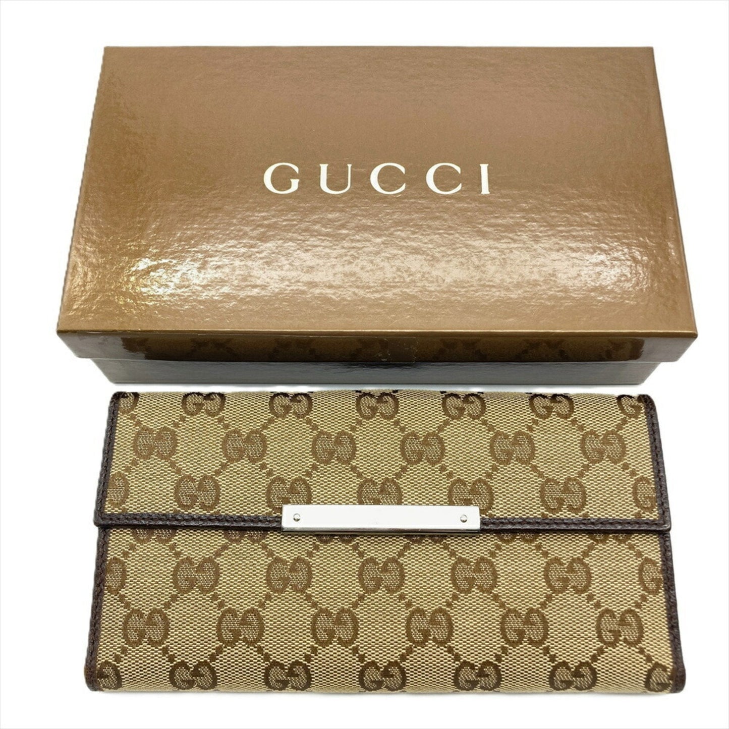 Gucci Beige Gg Canvas Long Wallet (Bi-Fold)