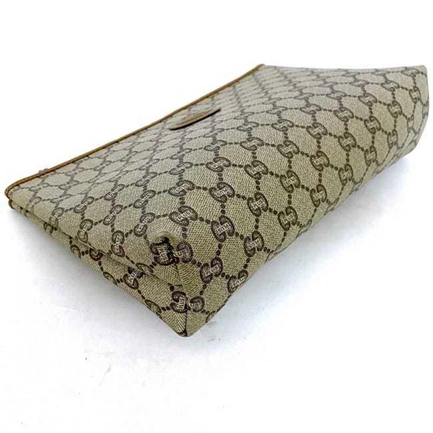 Gucci Gg Plus Beige Gray Pvc Leather Clutch Bag