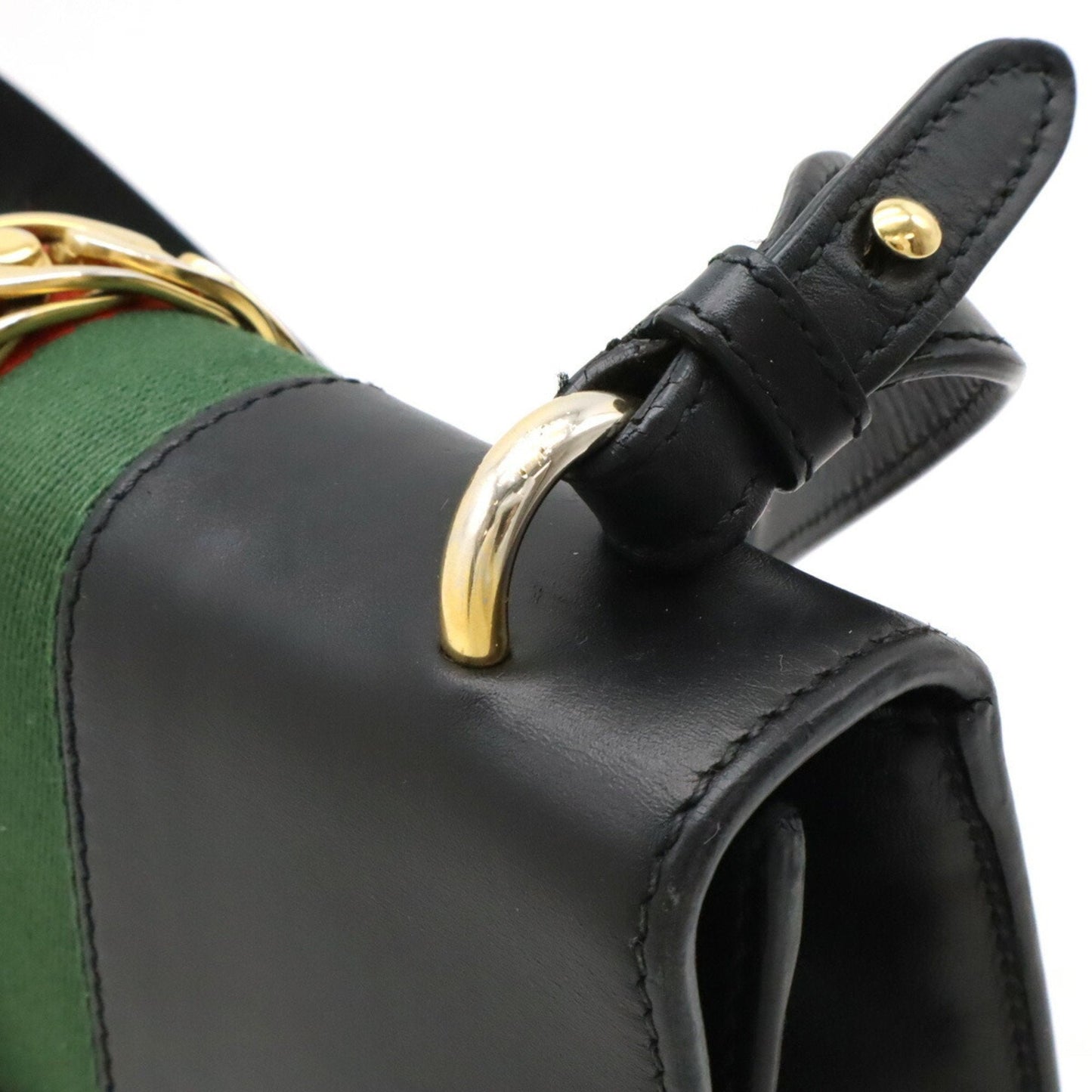 Gucci Black Green Red Color Leather Shoulder Bag