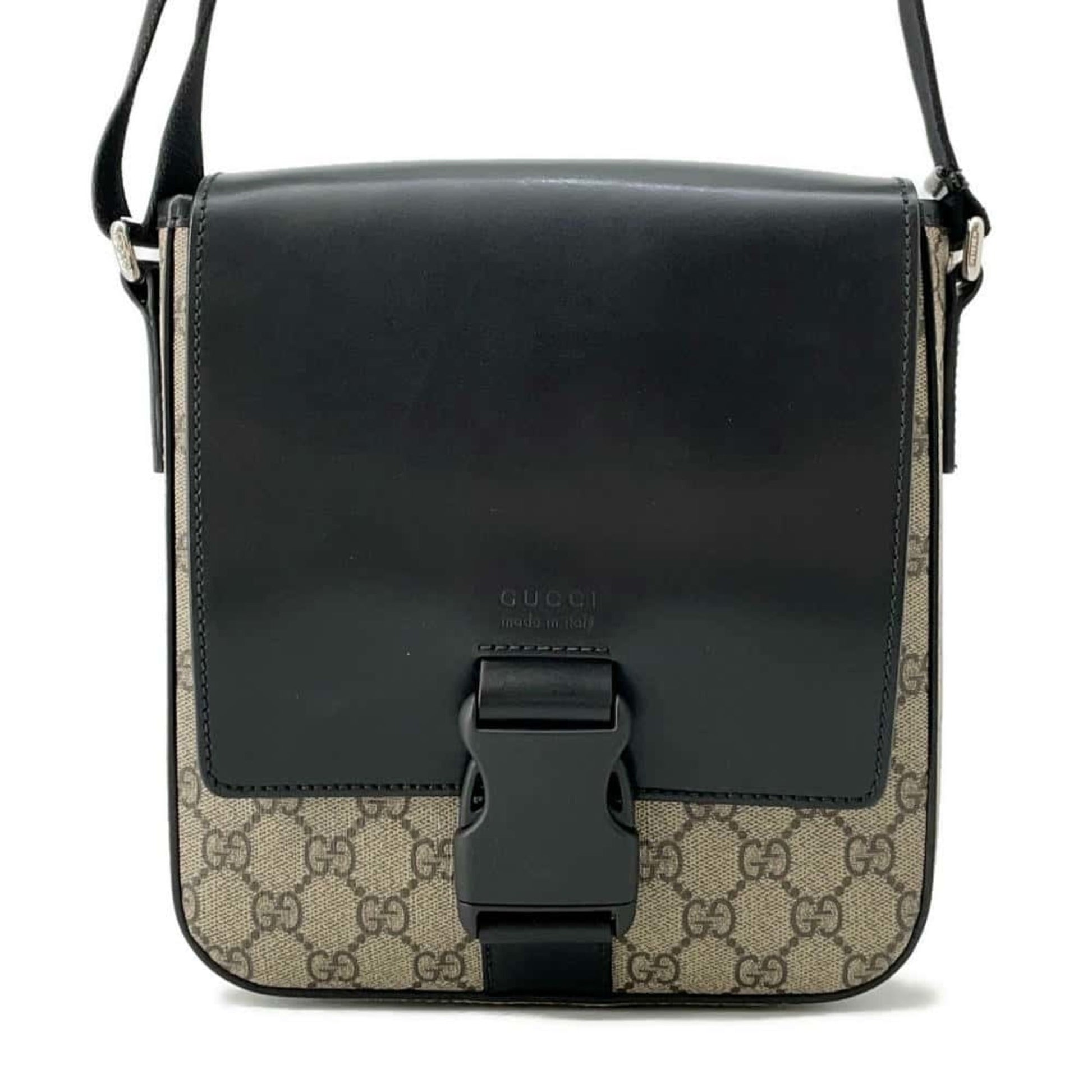Gucci Beige Black Gg Supreme Leather Messenger Bag Shoulder Bag ()