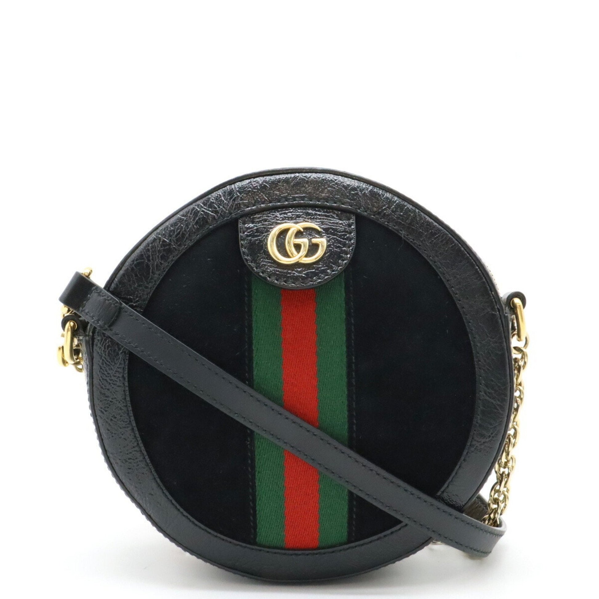 Gucci Gg Marmont Black Green Red Color Suede Patent Leather Pochette Shoulder Bag ()