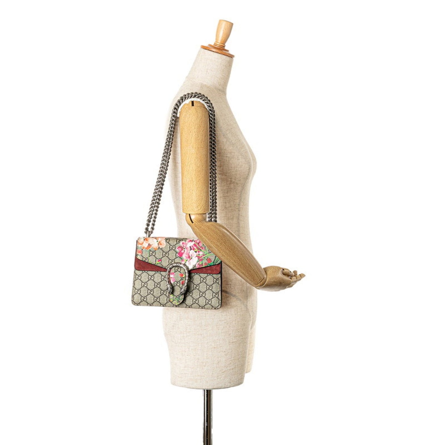Gucci Gg Blooms Beige Wine Pvc Suede Shoulder Bag