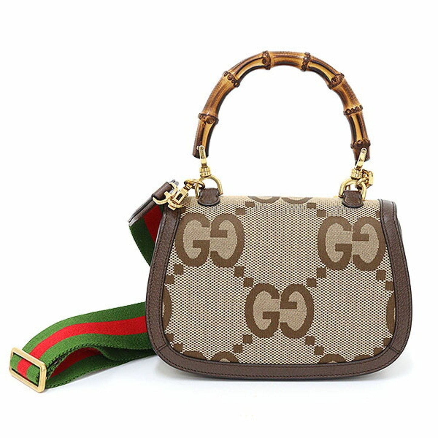 Gucci Camel Multi-Color Gg Canvas Leather Bamboo Handbag