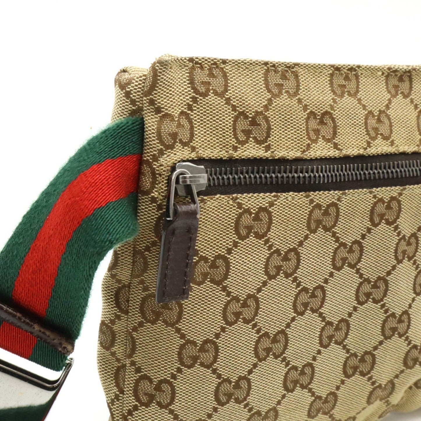 Gucci Beige Dark Brown Khaki Canvas Leather Sling Bag