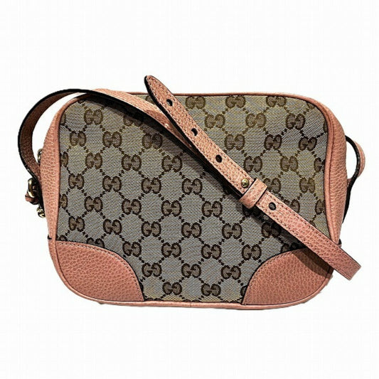 Gucci Beige Pink Canvas Leather Shoulder Bag ()