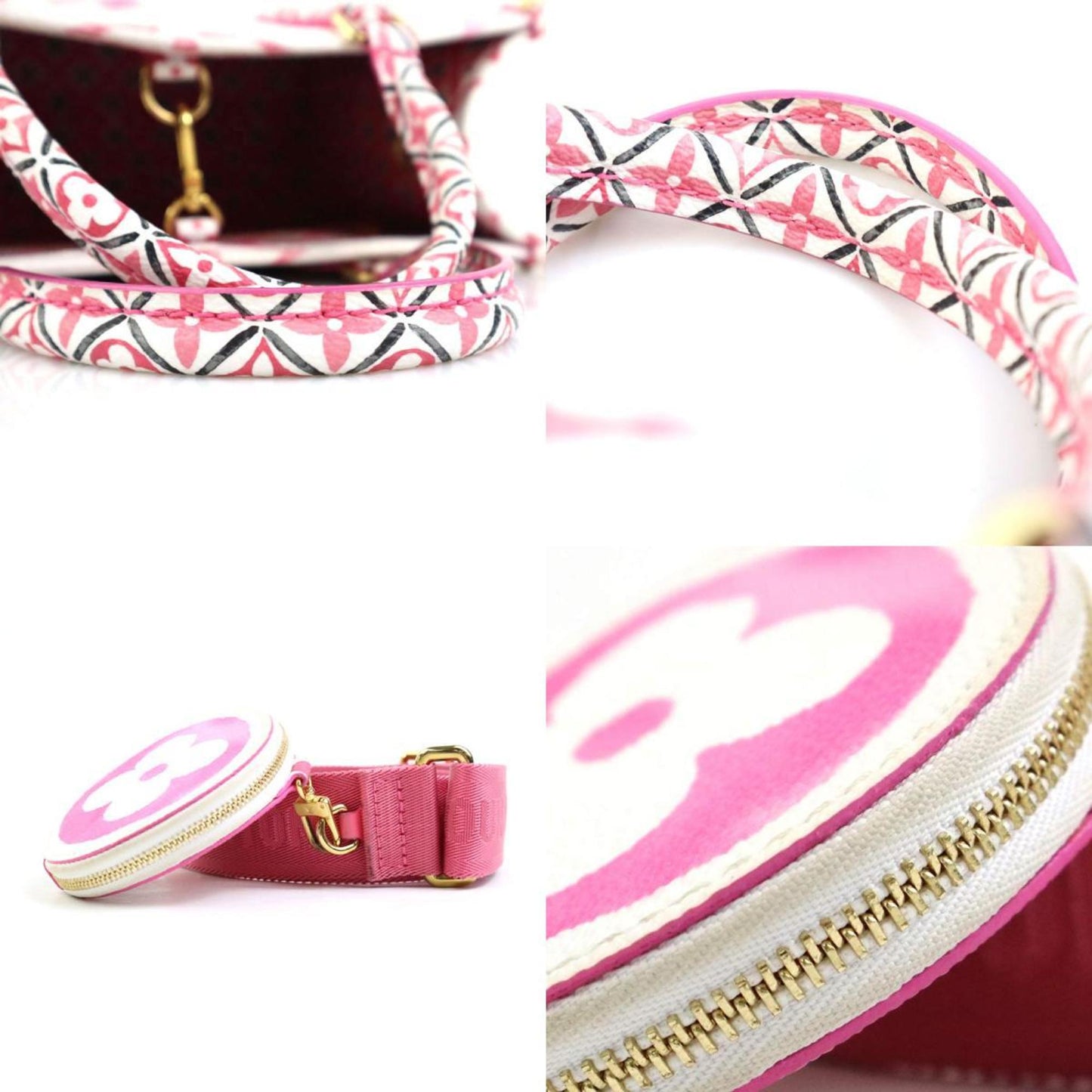 Louis Vuitton Pink White Leather Handbag Shoulder Bag