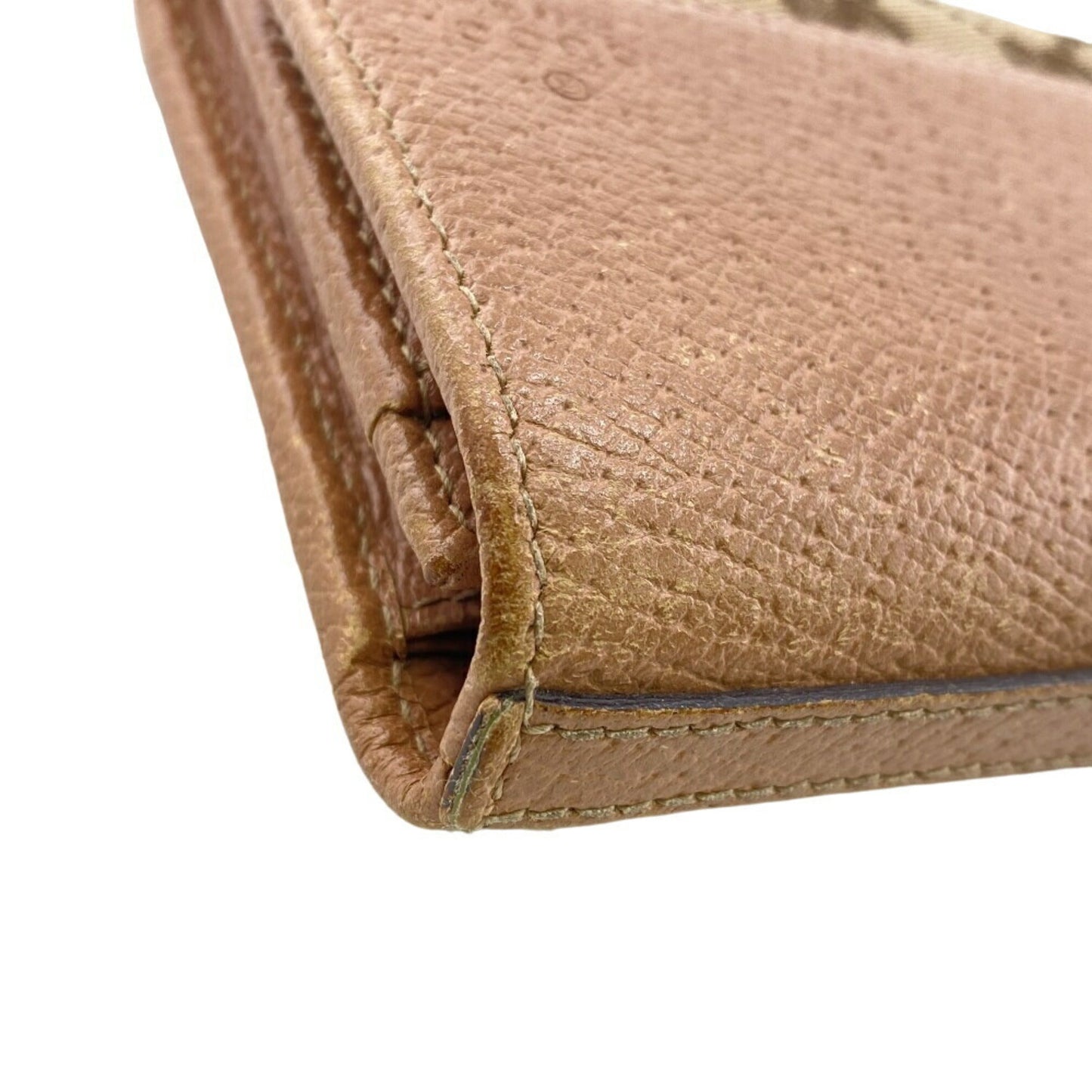 Gucci Beige Pink Canvas Leather Long Wallet (Bi-Fold)