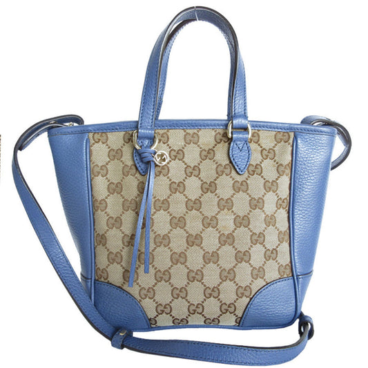 Gucci Beige Brown Blue Canvas Leather Handbag Shoulder Bag ()