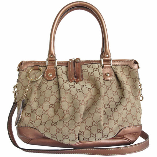 Gucci Beige Gg Canvas Leather Handbag Shoulder Bag ()