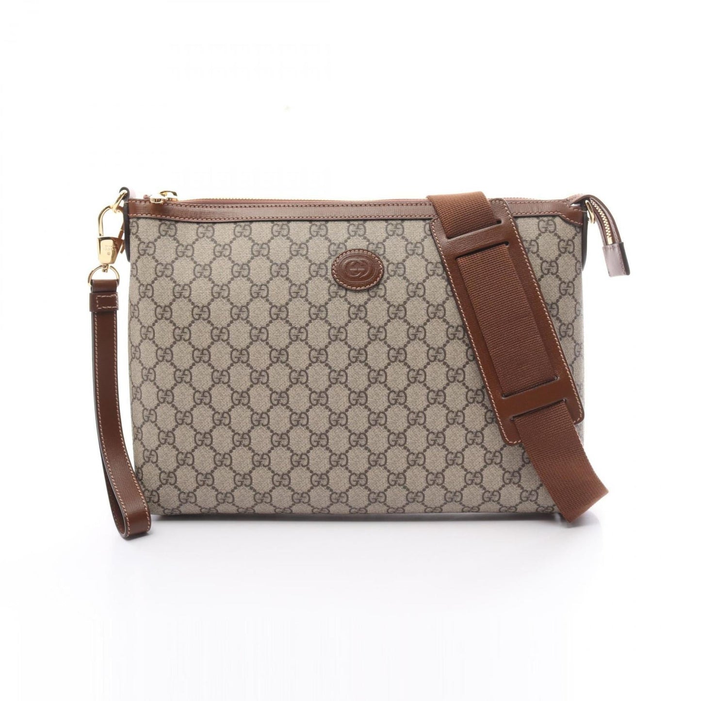 Gucci Beige Brown Pvc Coated Canvas Leather Shoulder Bag