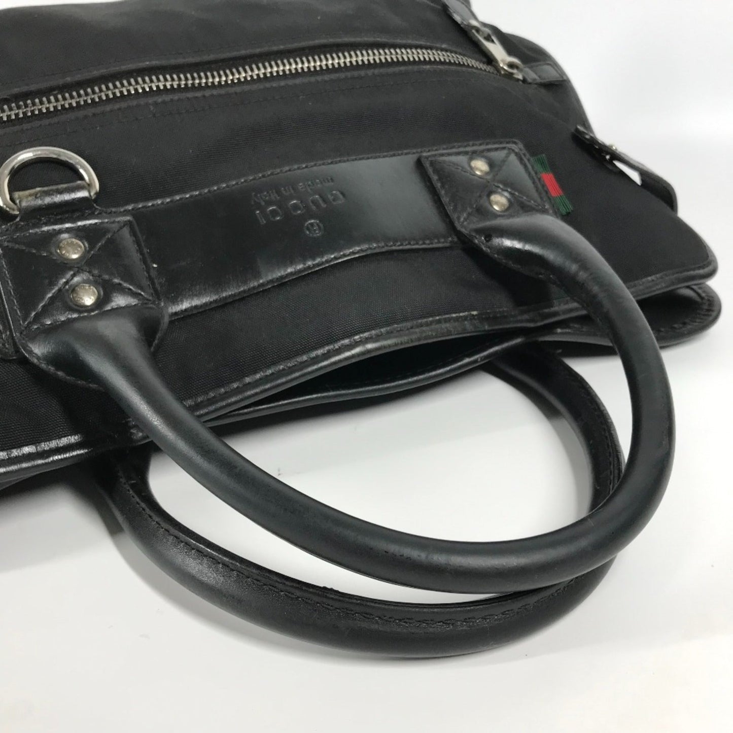 Gucci Black Nylon Leather Handbag Tote Bag