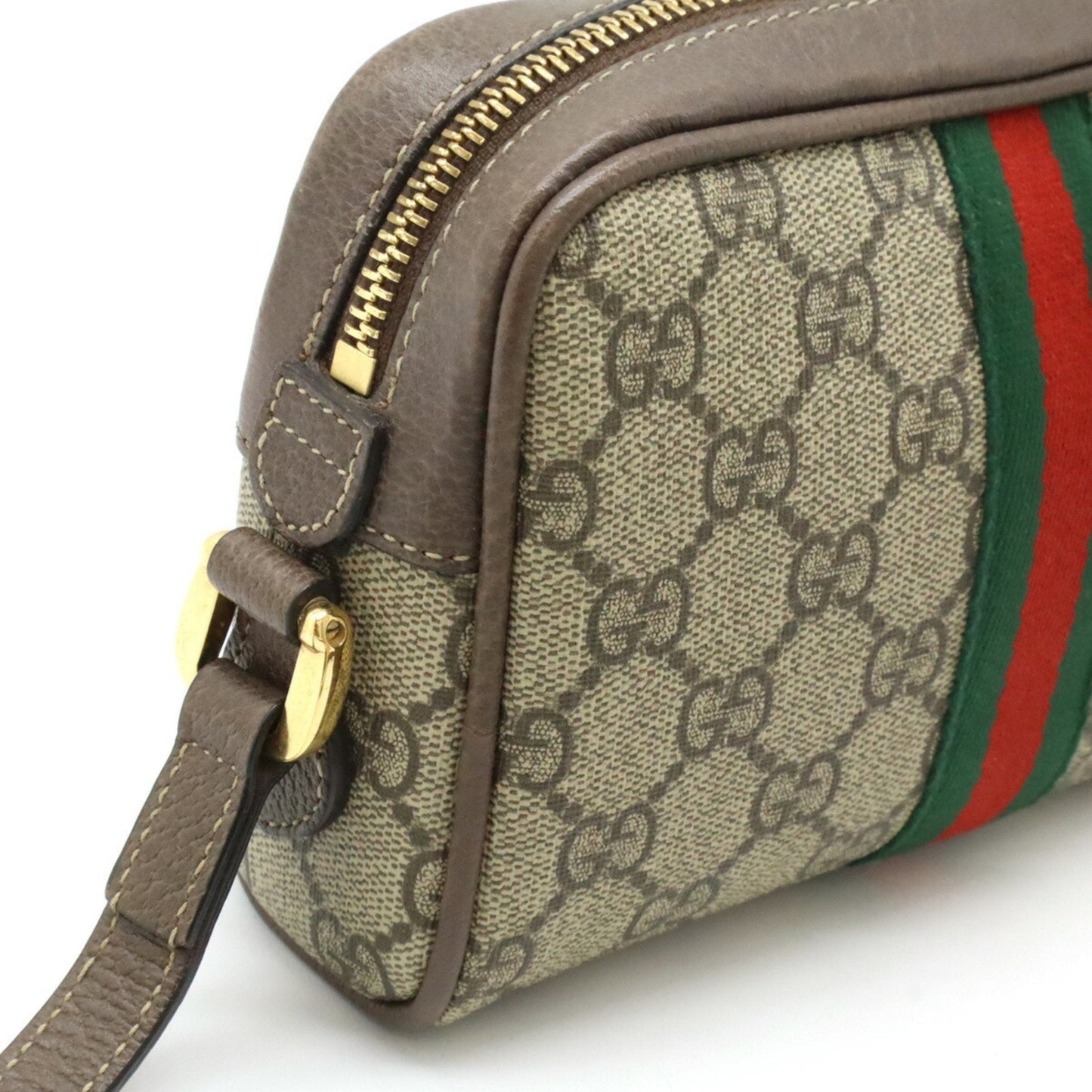Gucci Beige Brown Green Khaki Red Color Gg Supreme Leather Pochette Shoulder Bag