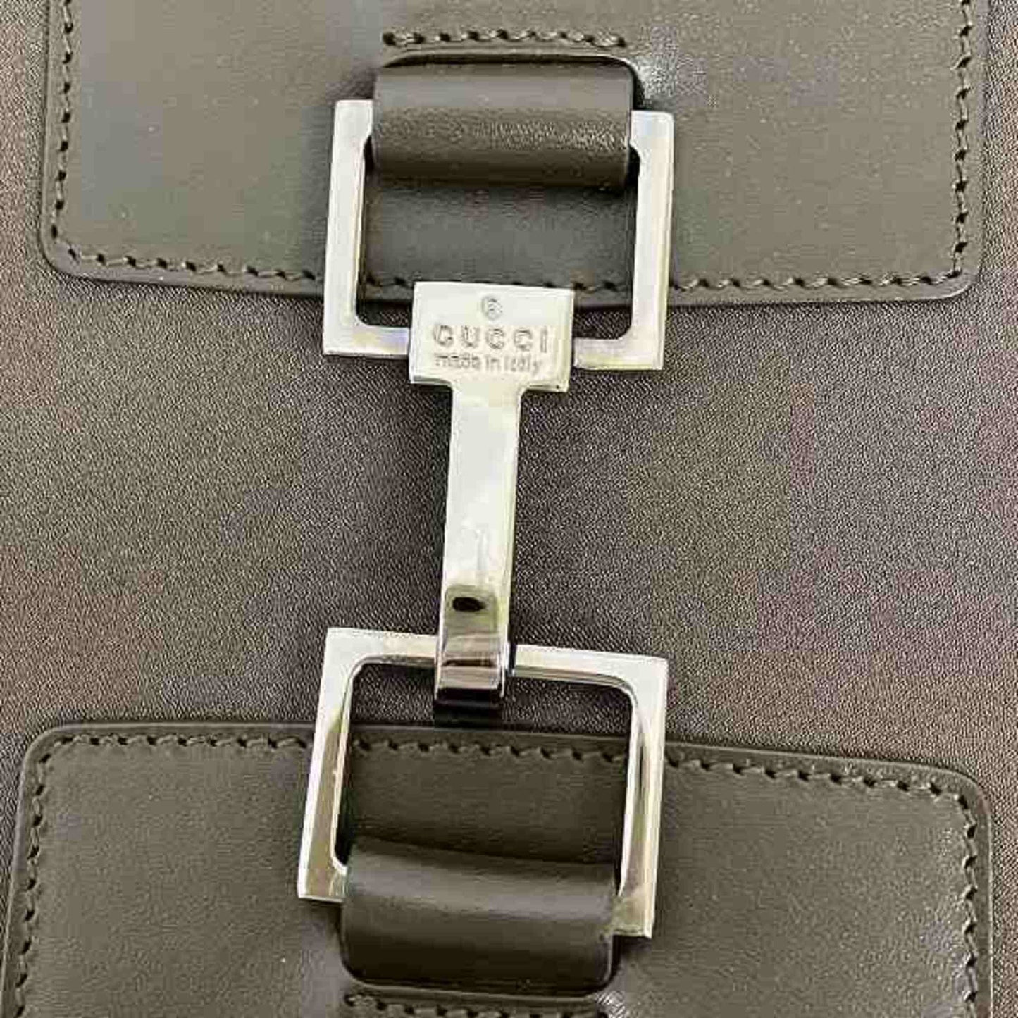 Gucci Khaki Leather Canvas Handbag Shoulder Bag