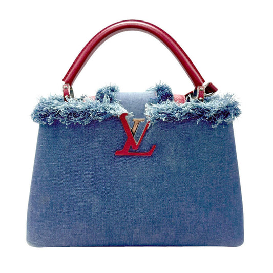 Louis Vuitton Blue Red Color Denim Leather Handbag Shoulder Bag ()