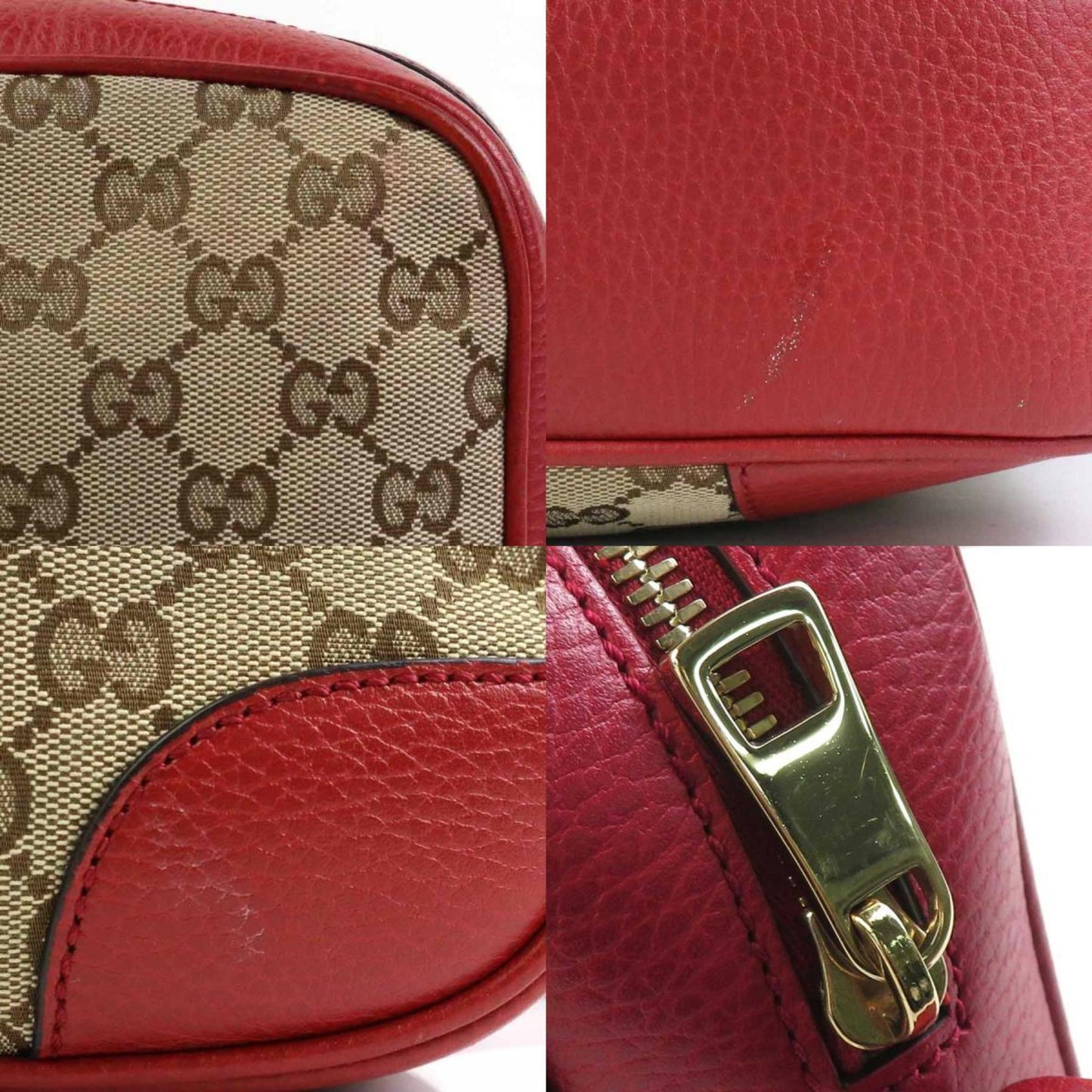 Gucci Beige Brown Red Color Gg Canvas Leather Shoulder Bag