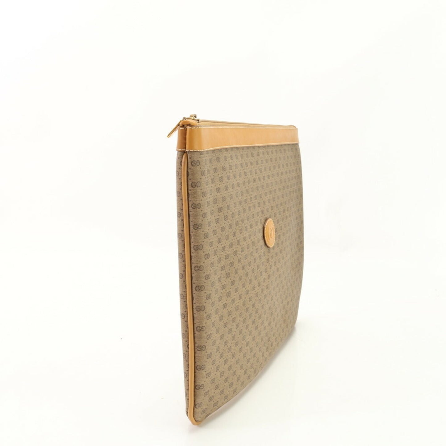Gucci Brown Leather Coated Canvas Pouch
