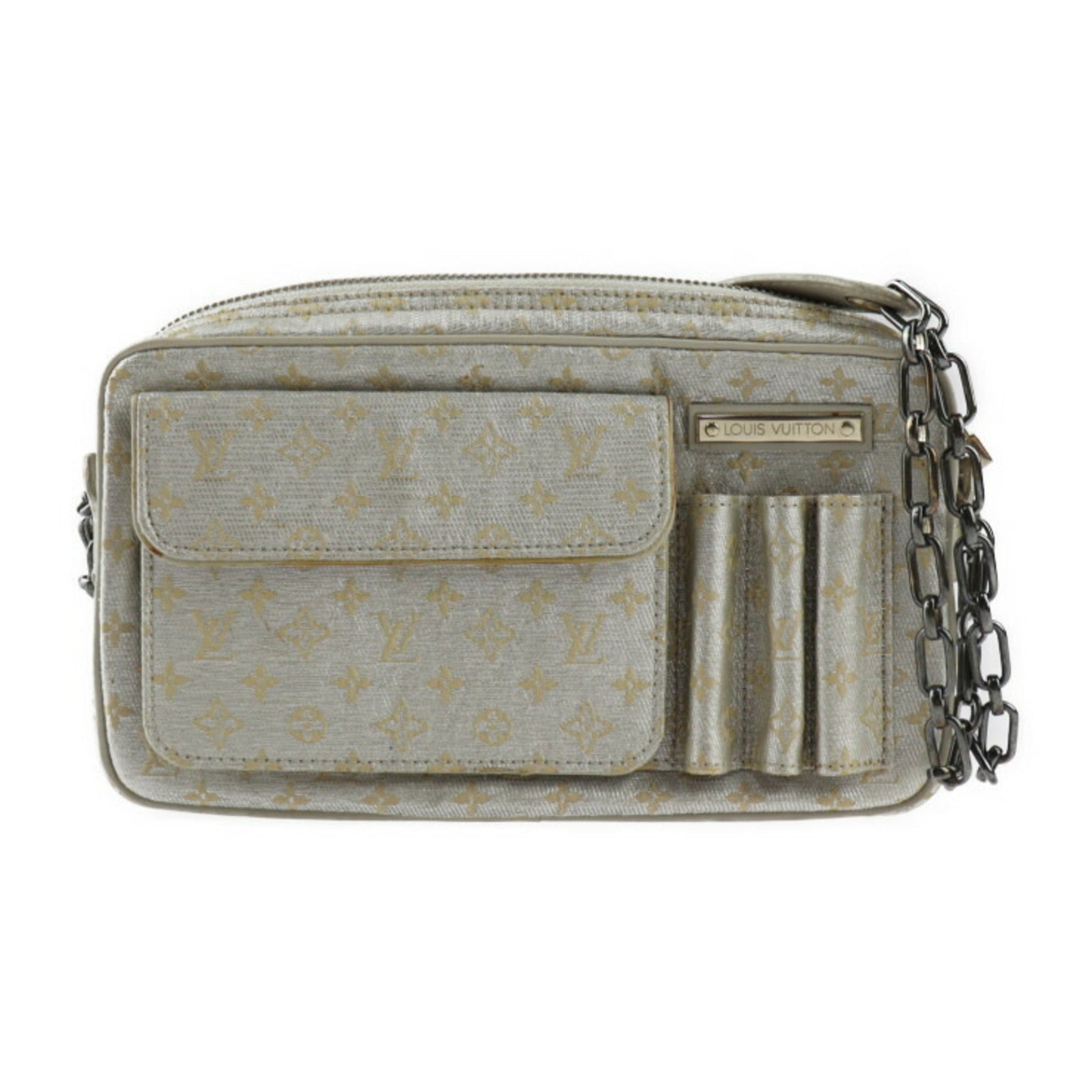 Louis Vuitton Silver Monogram Shiny Leather Handbag Shoulder Bag ()